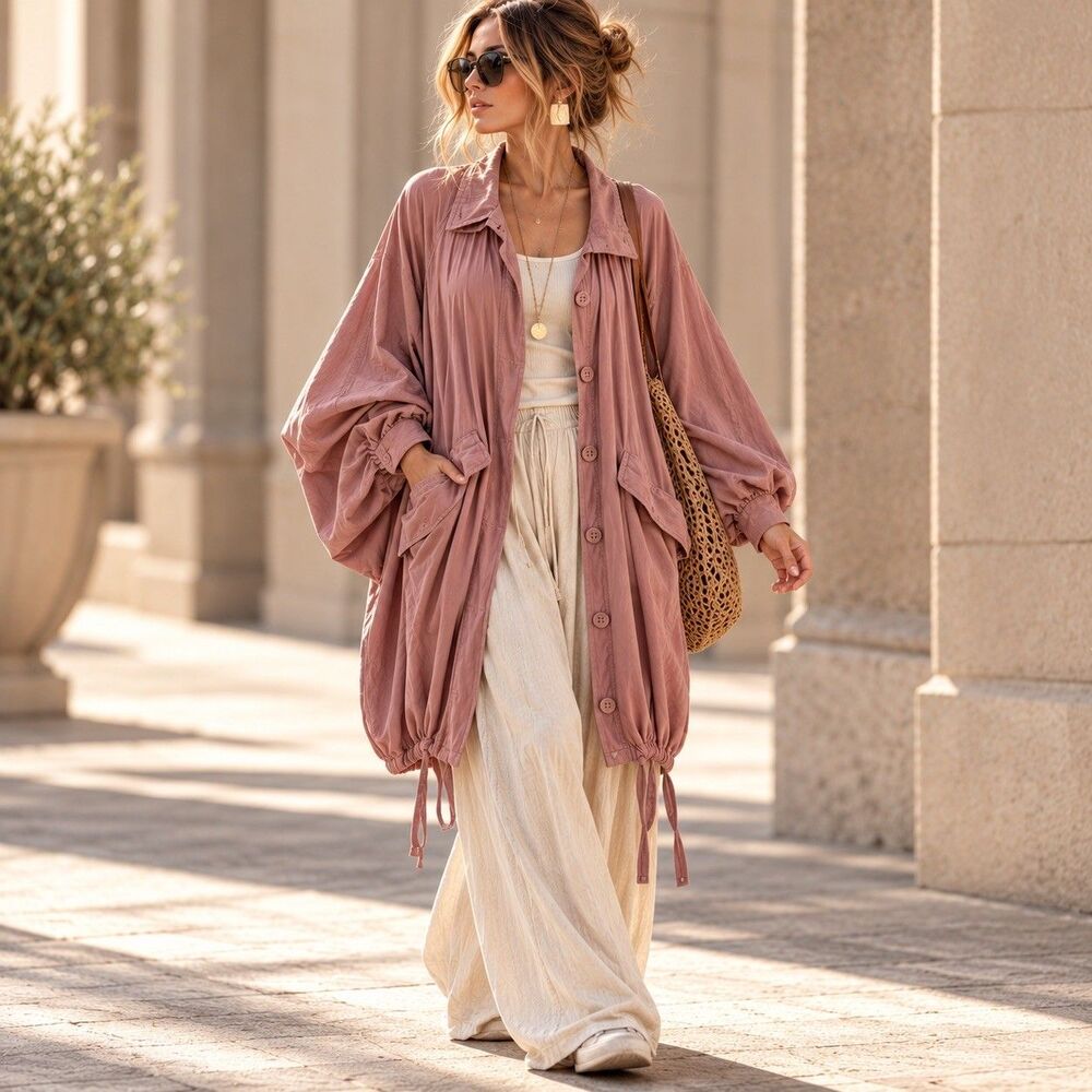 Forever 21 Dusty Pink Oversized Dolman Sleeve Cocoon langelook Coat M